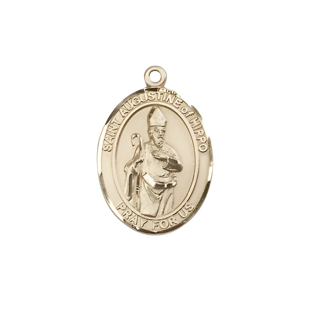 Bliss St. Augustine of Hippo 14kt Gold Oval Engravable Medal, 3/4-inch,