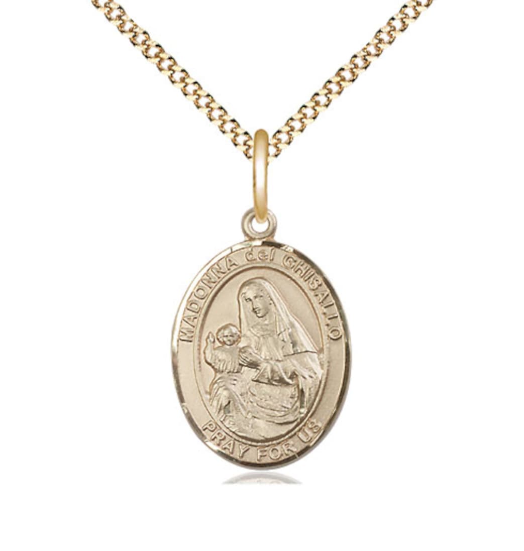 Bliss medium Madonna Del Ghisallo Gold-filled Oval Engravable Medal Necklace with Plated Chain,