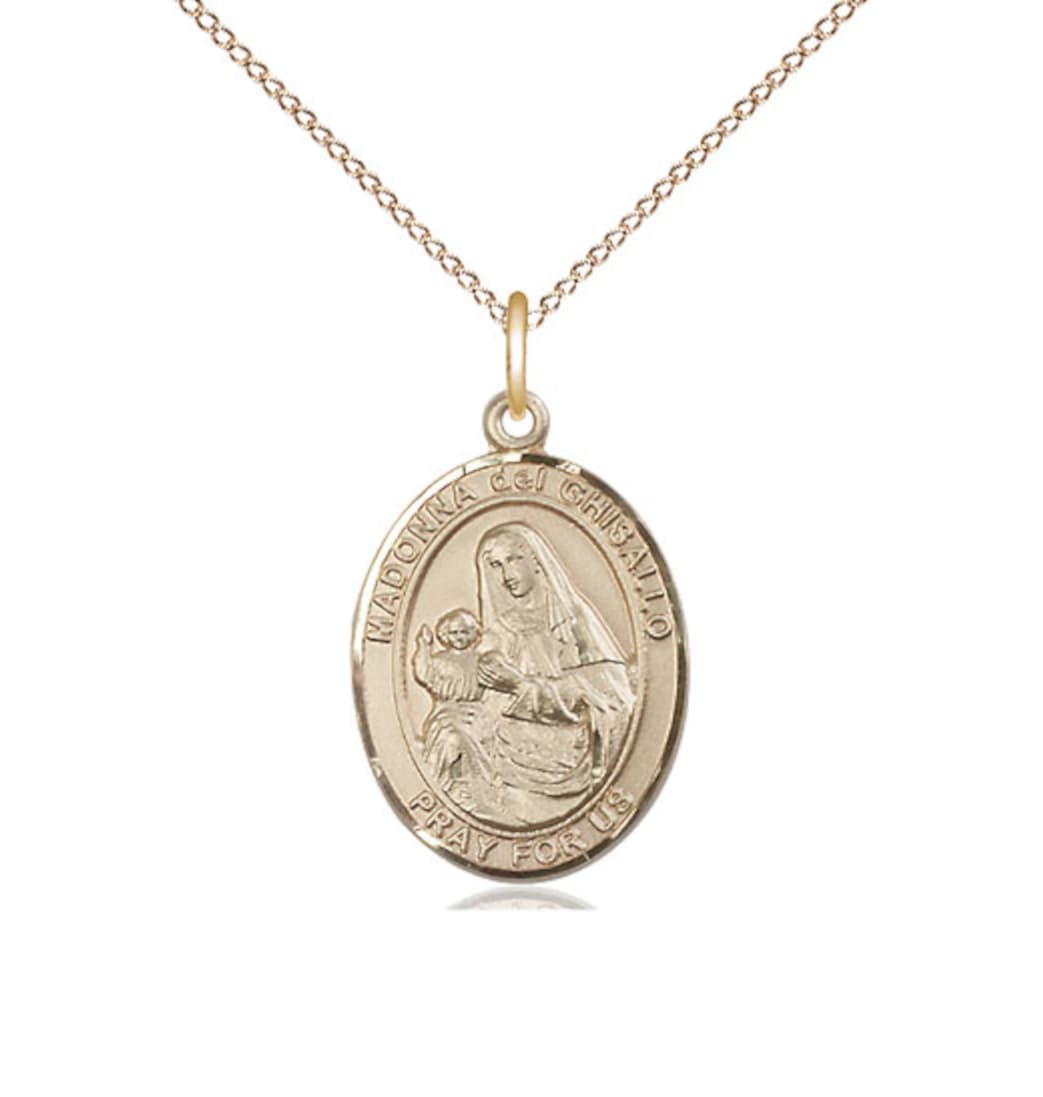 Bliss Medium Madonna Del Ghisallo Gold-filled Oval Engravable Medal Necklace with Gold-filled Chain,