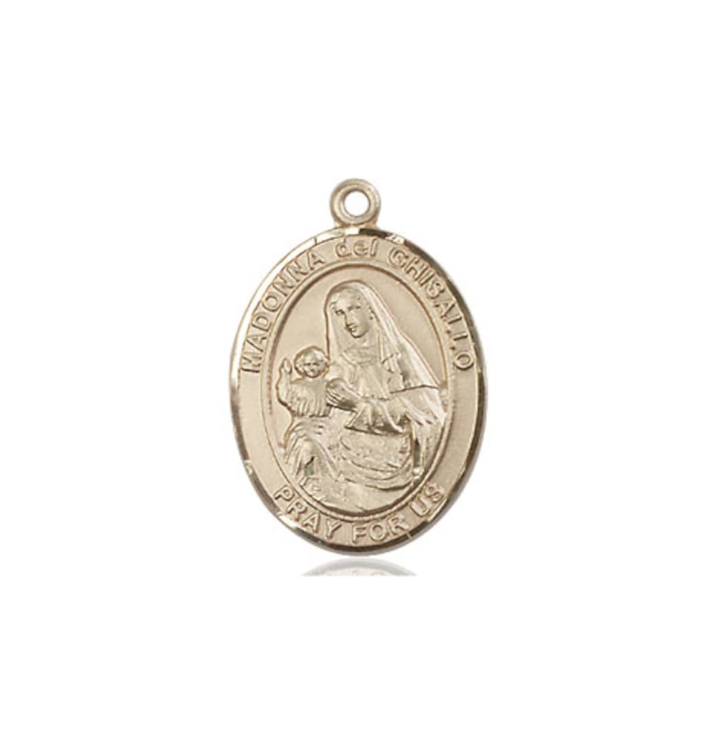 Medium Bliss Madonna Del Ghisallo 14kt Gold Engravable Oval Medal Pendant,