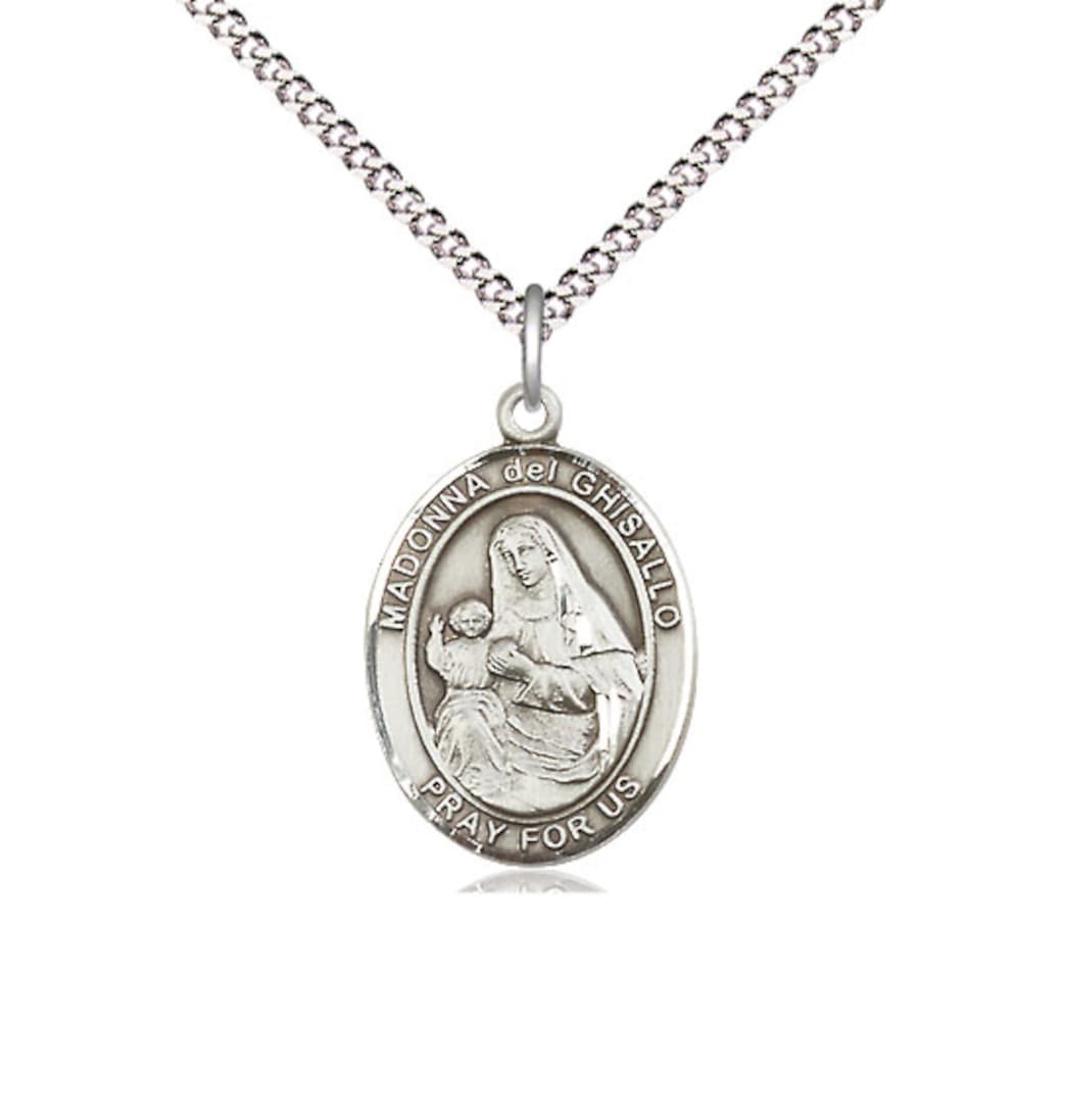 Medium Bliss Madonna Del Ghisallo Pewter Oval Engravable Medal Necklace,