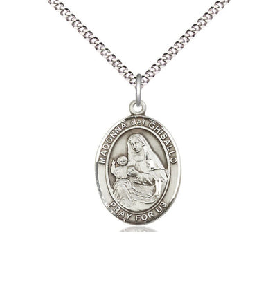 Medium Madonna Del Ghisallo Pewter Oval Engravable Medal Necklace, Bliss Manufacturing