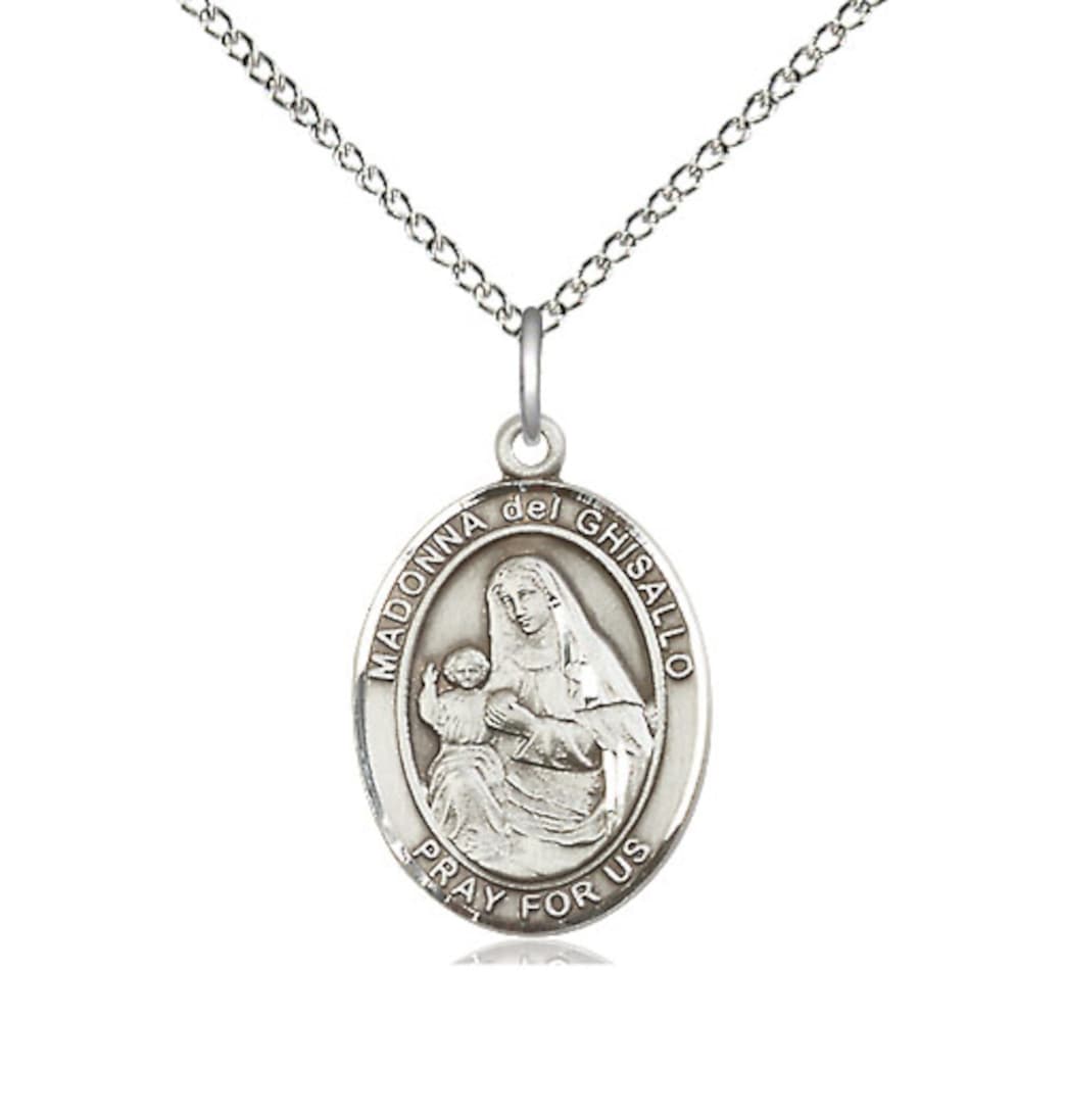 Bliss medium Madonna Del Ghisallo Sterling Silver Oval Engravable Medal Necklace with sterling chain,