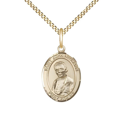 St. John Neumann 14kt Gold-filled Oval Medal Pendant with Gold-plated Chain, Measures 3/4-inch tall by 1/2-inch wide, Bliss Manufacturing