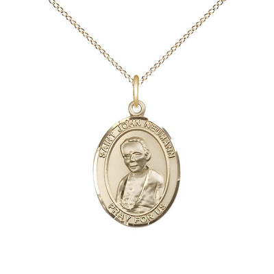 St. John Neumann 14kt Gold-filled Oval Medal Pendant with Gold-pfilled Chain, Measures 3/4-inch tall by 1/2-inch wide, Bliss Manufacturing