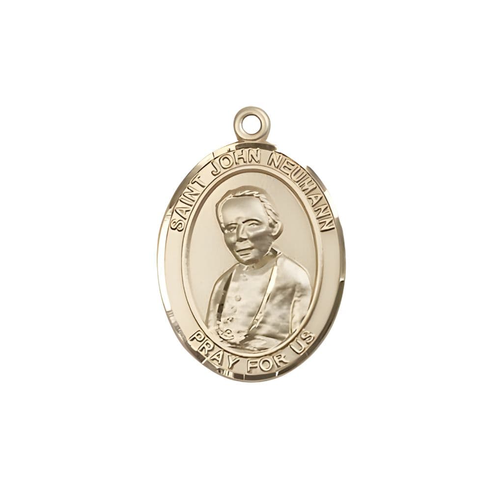 Bliss St. John Neumann 14kt Gold Oval Medal Pendant, Measures 3/4-inch tall by 1/2-inch wide.