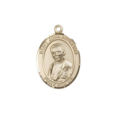 St. John Neumann 14kt Gold Oval Medal Pendant, Measures 3/4-inch tall by 1/2-inch wide, Bliss Manufacturing