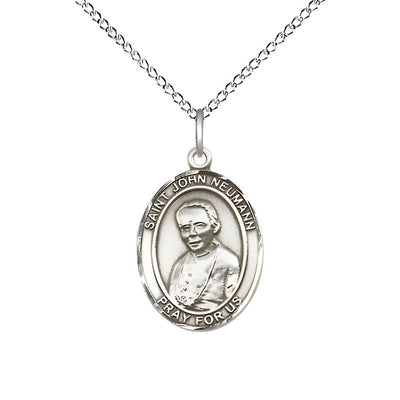 St. John Neumann Sterling Silver Oval Medal Pendant with Sterling Chain, Measures 3/4-inch tall by 1/2-inch wide, Bliss Manufacturing