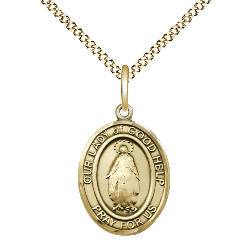 Bliss Our Lady of Good Help Gold-filled Oval Medal with Gold-plated Chain, Size 3/4-inch,