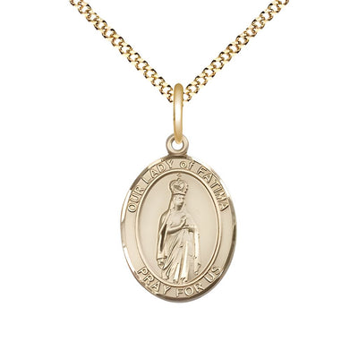 Our Lady of Fatima 14kt Gold-filled Oval Medal Pendant with Gold-plated Chain, Measures 3/4-inch tall by 1/2-inch wide. Deluxe Gift Box, Bliss Manufacturing
