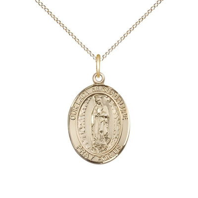 Our Lady of Guadalupe 14kt Gold-filled Oval Medal Pendant with Gold-filled Chain, Measures 3/4-inch tall by 1/2-inch wide, Bliss Manufacturing