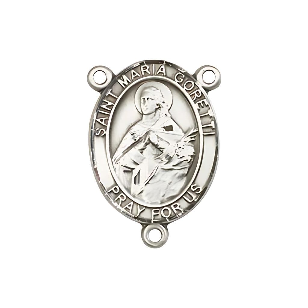 Bliss St. Maria Goretti Engravable Rosary Centerpiece in Silver, 3/4-inch,