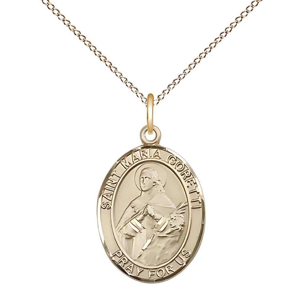 Bliss St. Maria Goretti 14kt Gold Oval Medal with 14kt Gold Chain, 3/4-inch,