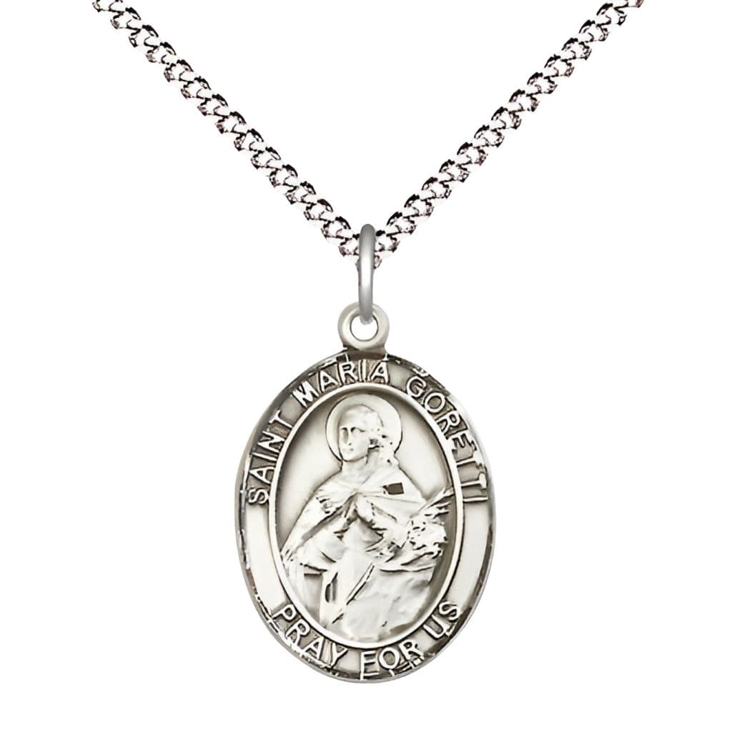 Bliss St. Maria Goretti Sterling Silver Oval Medal with Sterling Silver Chain, 3/4-inch,