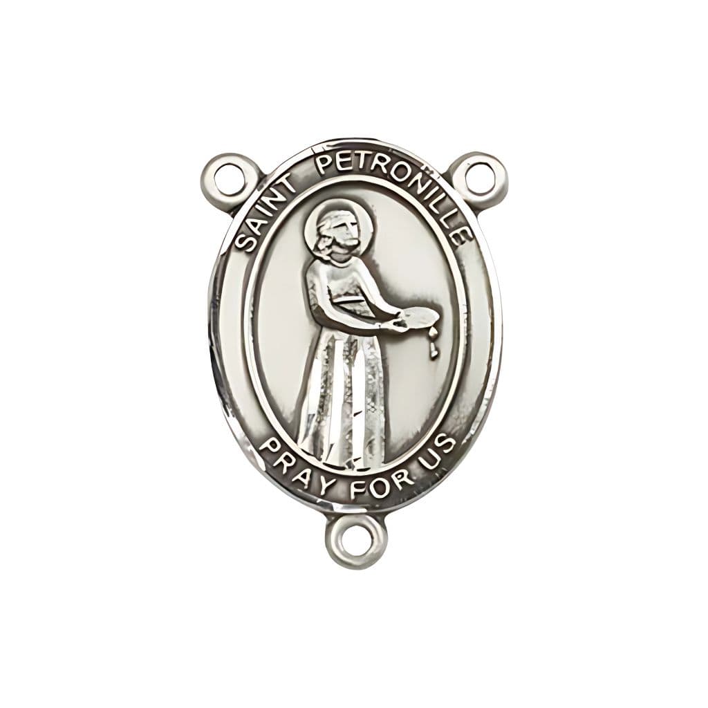 Bliss St. Petronille Engravable Rosary Silver Centerpiece, Measures 3/4-inch tall by 1/2-inch wide