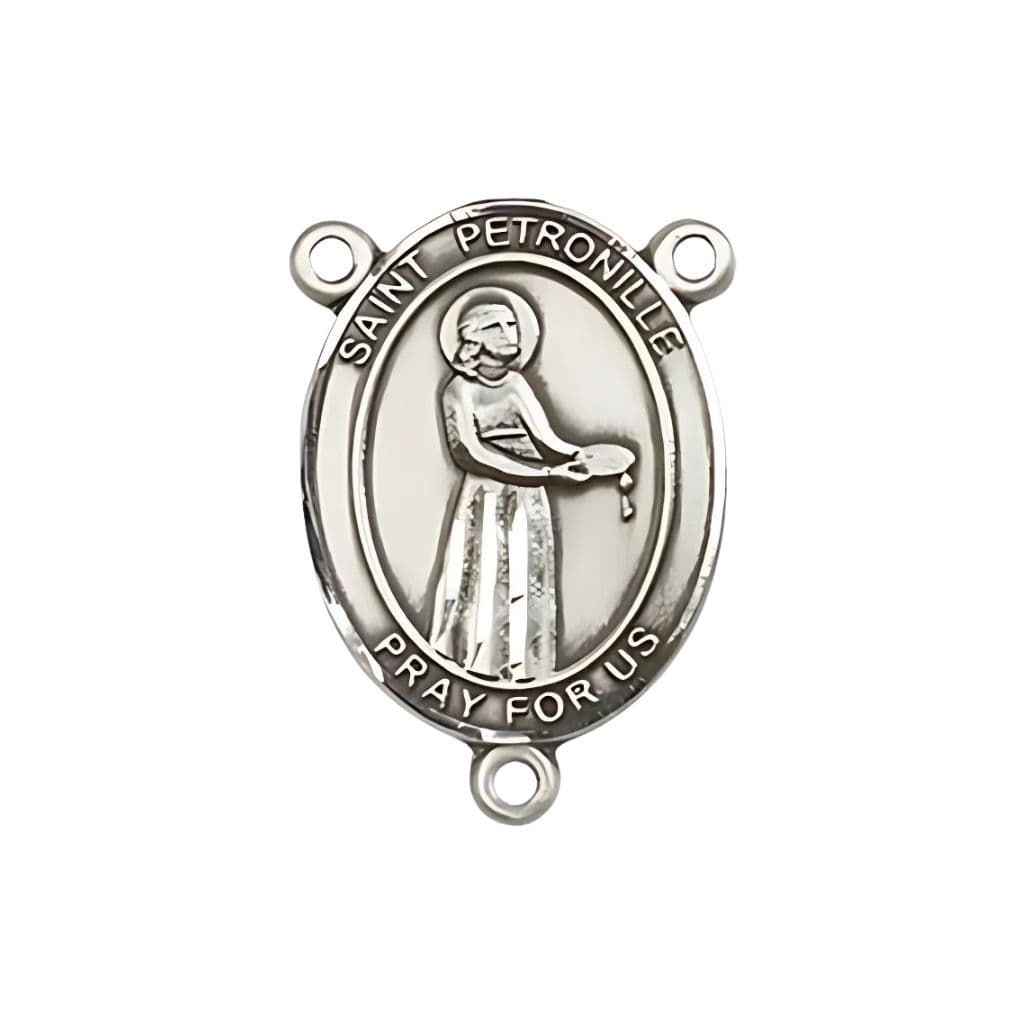 St. Petronille Engravable Rosary Centerpiece in Sterling Silver,