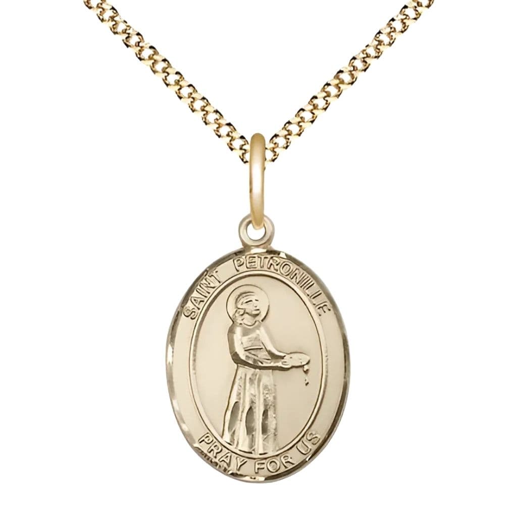 Bliss St. Petronille Gold-filled Oval Engravable Medal with Plated Chain, 3/4-inch,