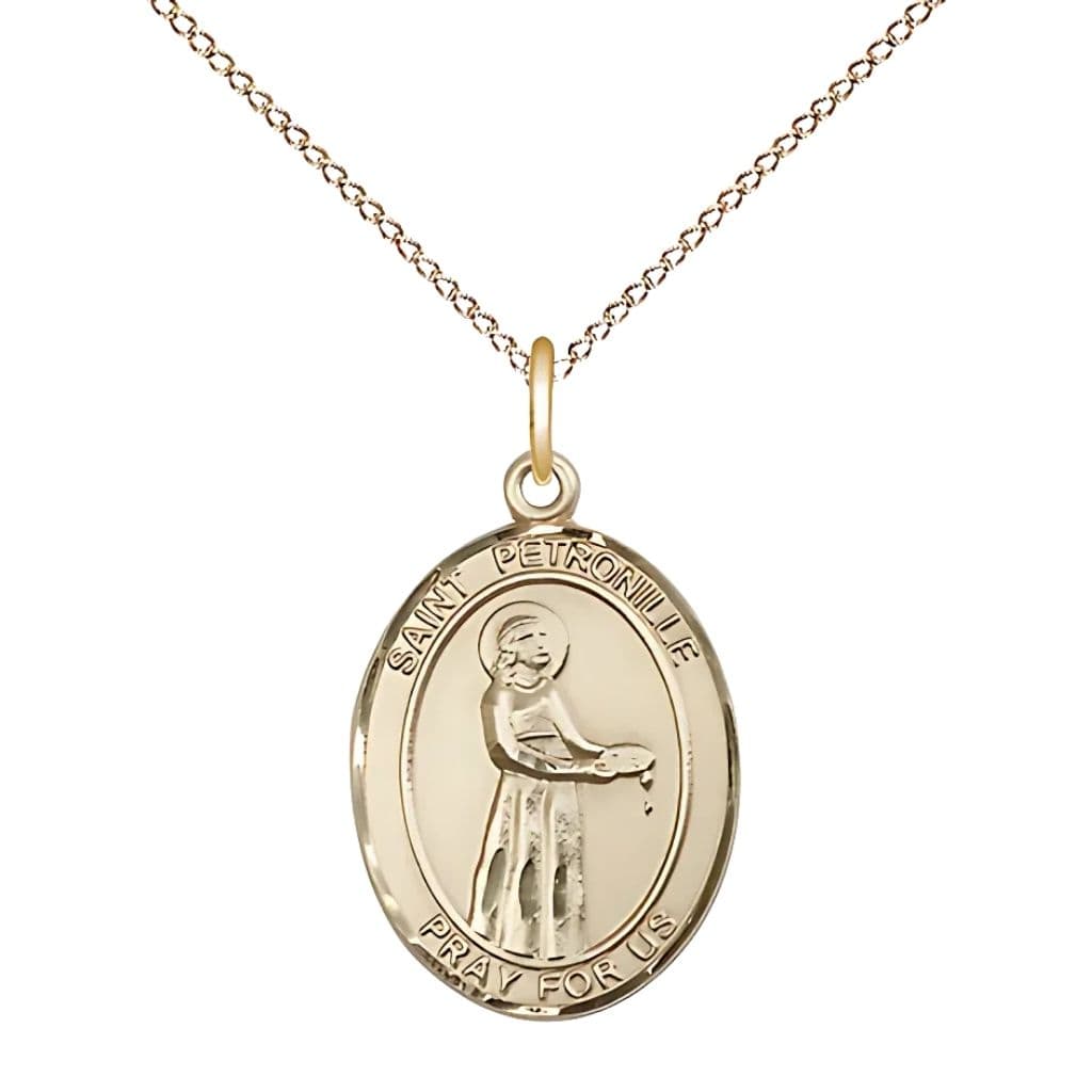 Bliss St. Petronille Gold-filled Oval Engravable Medal with Gold-filled Chain, 1-inch,