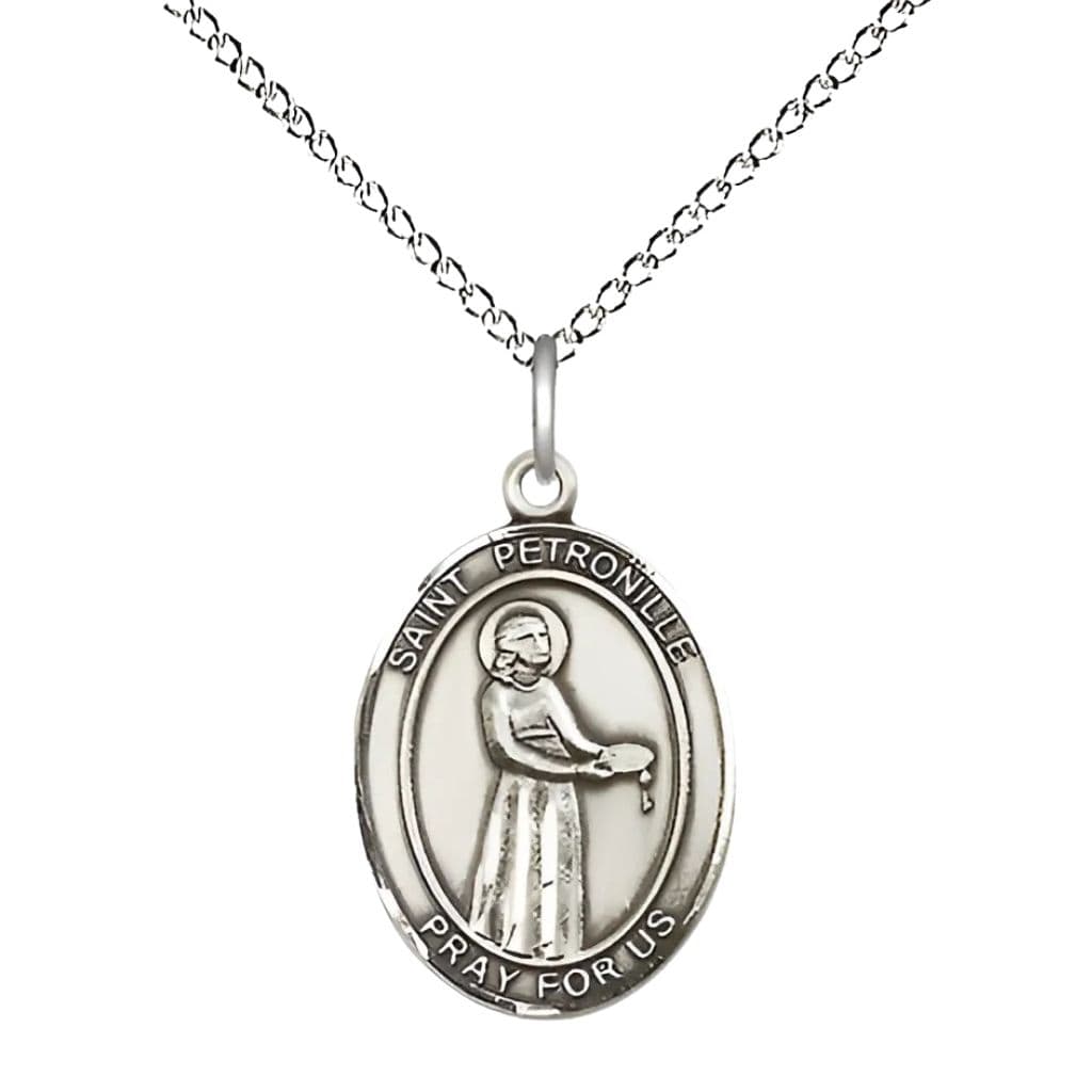 Bliss St. Petronille Sterling Silver Engravable Medal Necklace with Sterling Chain, 3/4-inch,