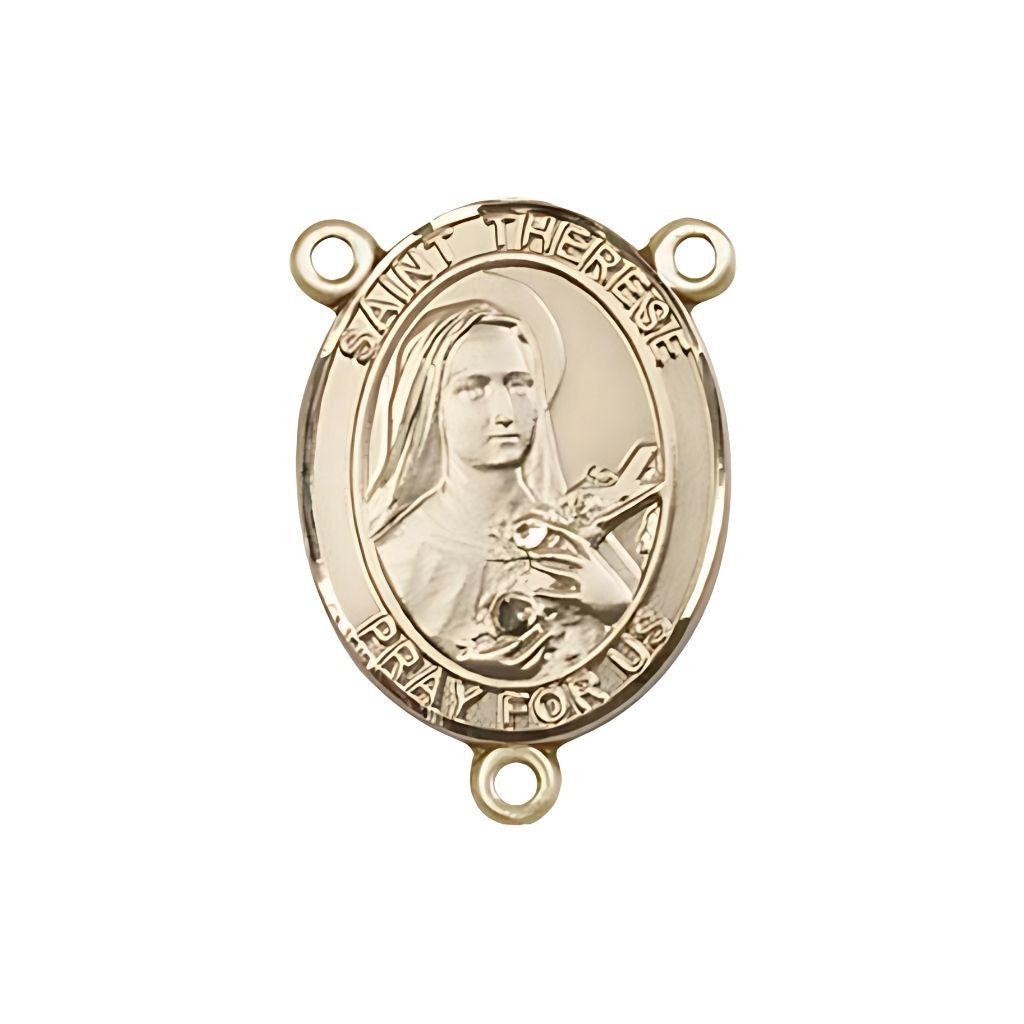 Bliss St. Therese of Lisieux Engravable Gold Rosary Centerpiece, Measures 3/4-inch tall by 1/2-inch wide