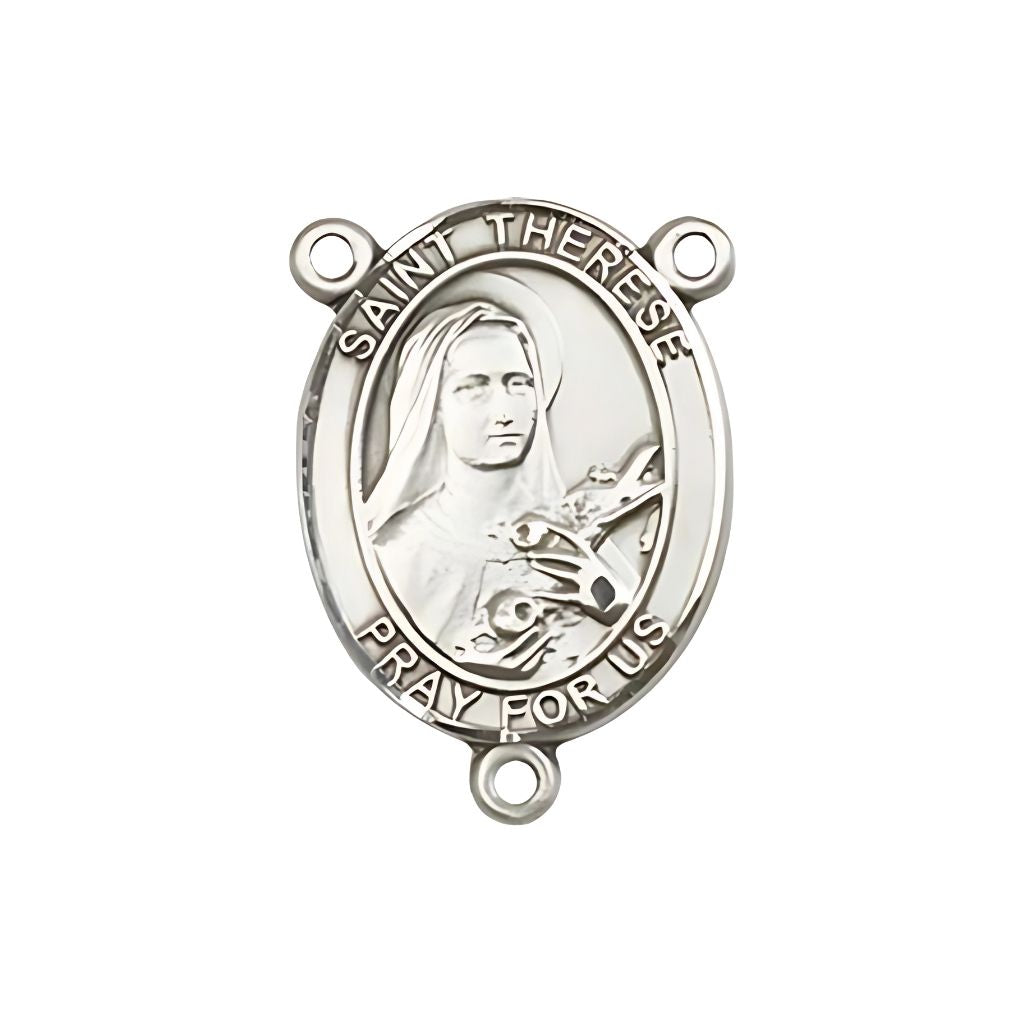 Bliss St. Therese of Lisieux Engravable Silver Rosary Centerpiece, Measures 3/4-inch tall by 1/2-inch wide
