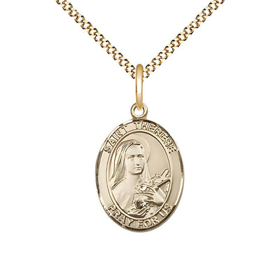 St. Therese of Lisieux Gold-filled Oval Medal with Gold-plated Chain, Measures 3/4-inch tall by 1/2-inch wide, Bliss Manufacturing