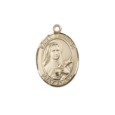 St. Therese of Lisieux 14kt Gold Oval Medal Pendant, Measures 3/4-inch tall by 1/2-inch wide, Bliss Manufacturing