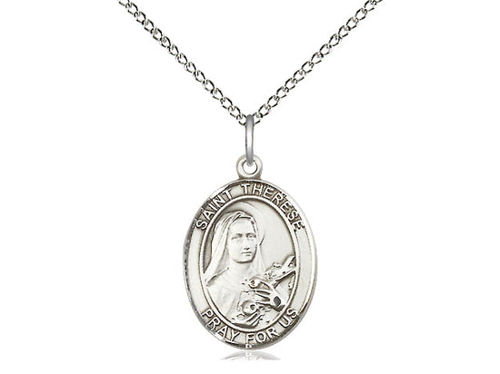 Bliss St Therese of Lisieux Sterling Silver Oval Medal Necklace