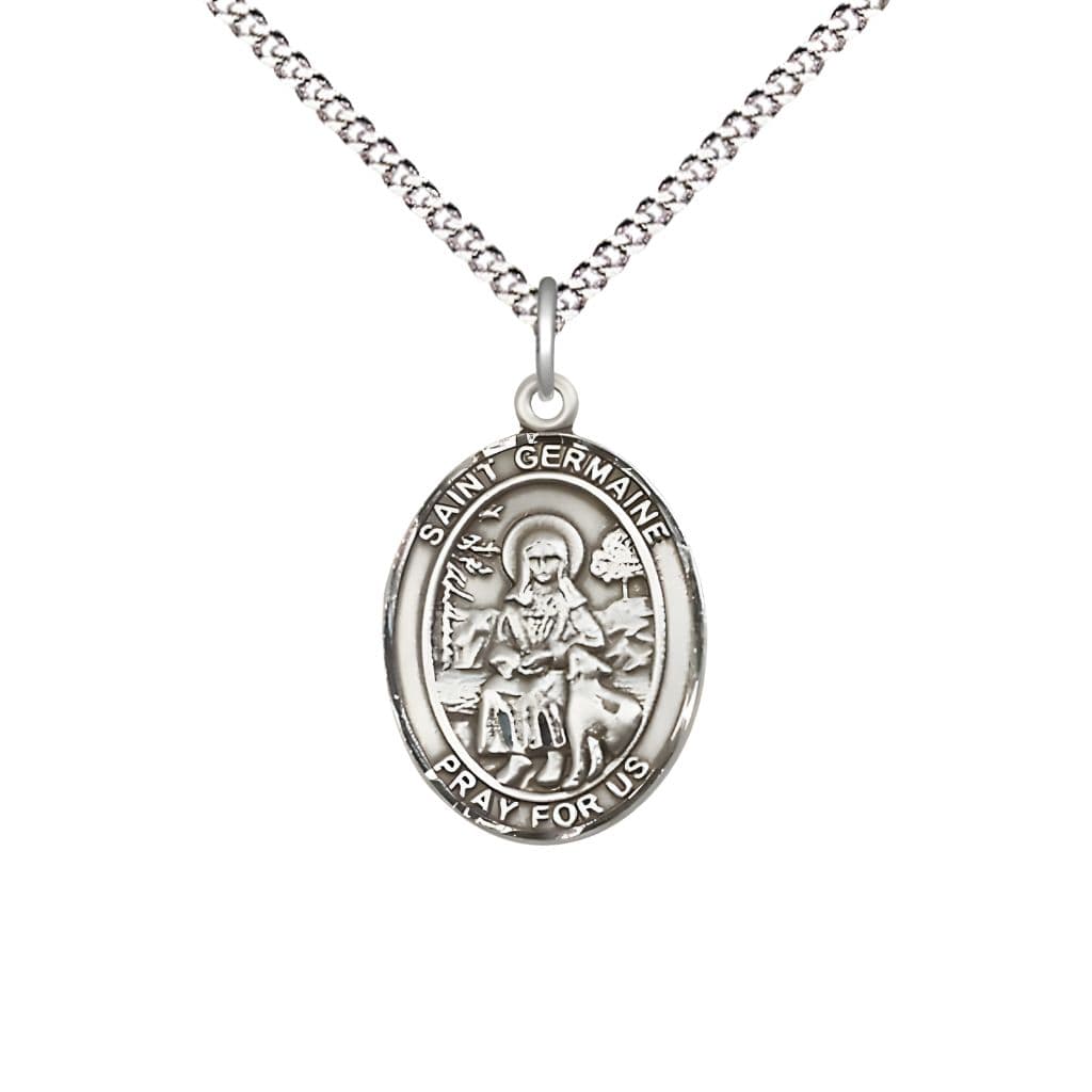 Medium St Germaine Cousin Pewter Oval Medal Necklace with Chain, Bliss Manufacturing