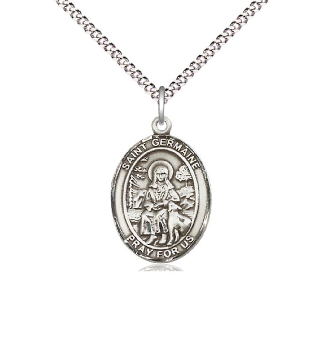 Bliss Medium St Germaine Cousin Pewter Oval Medal Necklace with Chain,