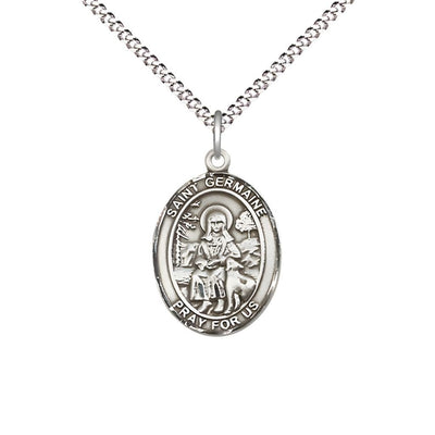 Medium St Germaine Cousin Sterling Silver Oval Medal Necklace with Plated Chain, Bliss Manufacturing