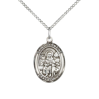 Medium St Germaine Cousin Sterling Silver Oval Medal Necklace with Sterling Chain, Bliss Manufacturing