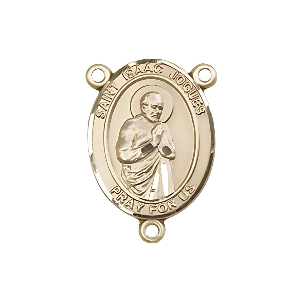 Bliss St. Isaac Jogues Engravable Rosary Centerpiece in Gold, 3/4-inch,