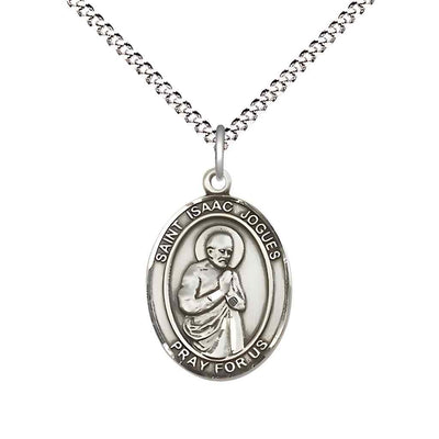 Medium Saint Isaac Jogues Pewter Oval Medal Pendant with Rhodium-plated Curb Chain with Deluxe Gift Box | Bliss Manufacturing