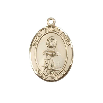 Medium Saint Anastasia 14kt Gold Oval Medal Pendant comes with Deluxe Gift Box | Bliss Manufacturing