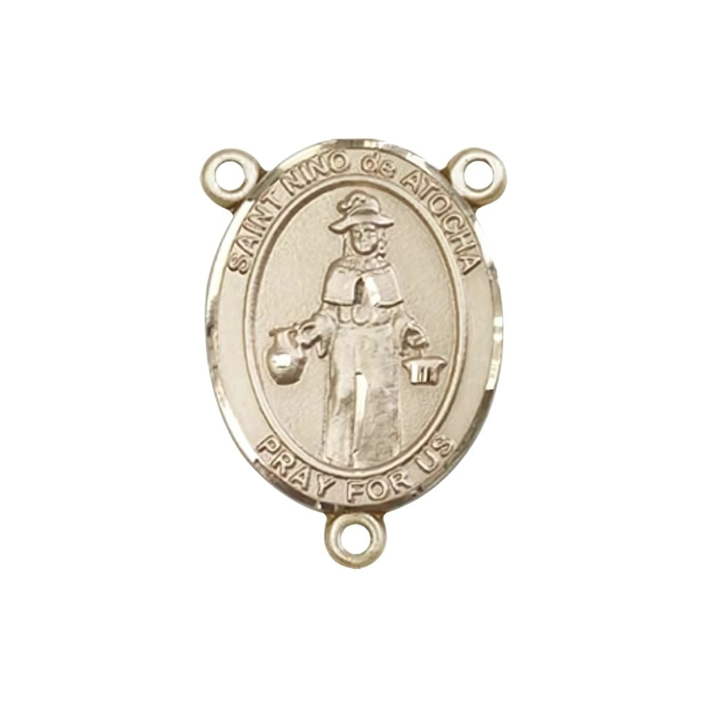 St. Nino de Atocha Engravable Gold Rosary Centerpiece, Measures 1-inch tall by 3/4-inch wide