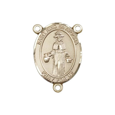 St. Nino de Atocha Engravable Gold Rosary Centerpiece, Measures 1-inch tall by 3/4-inch wide, Bliss Manufacturing