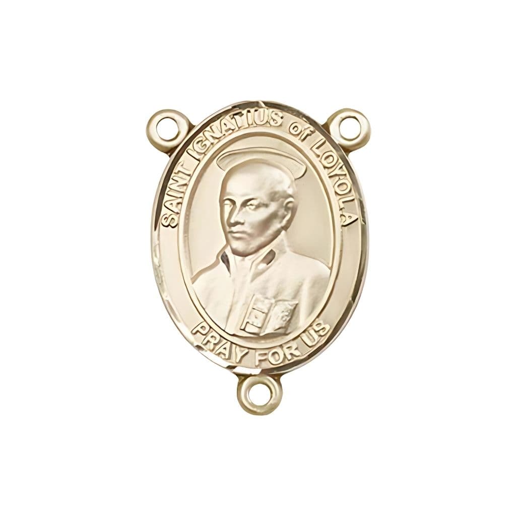 Bliss St. Ignatius of Loyola Engravable Rosary Centerpiece in Gold, 3/4-inch,