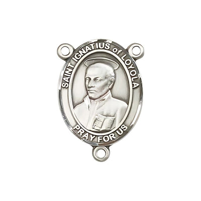St. Ignatius of Loyola Engravable Rosary Centerpiece in Silver, 3/4-inch, Bliss Manufacturing