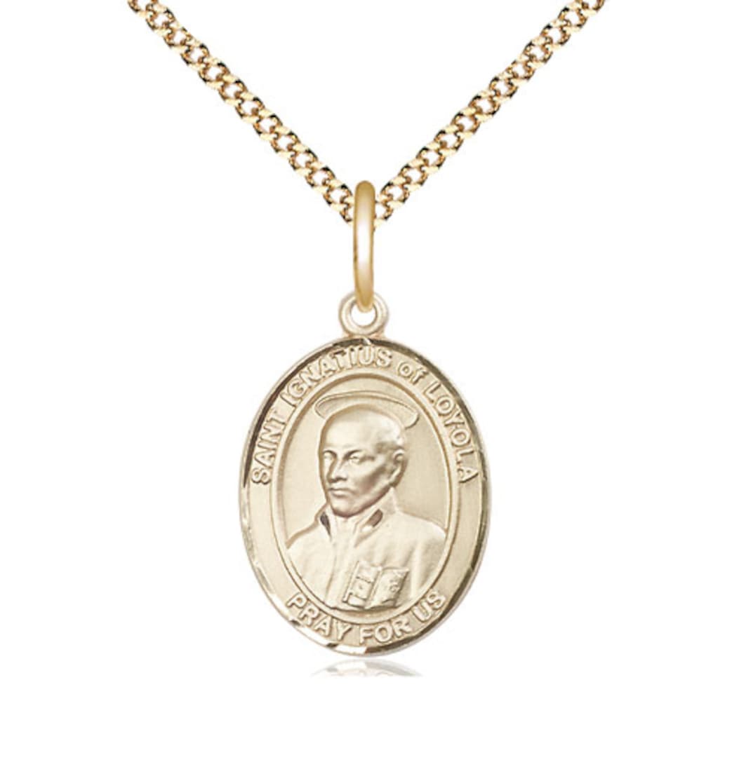 Bliss St Ignatius of Loyola Catholic Saint Medium Gold-filled Medal with Plated Chain,