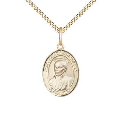 St Ignatius of Loyola Gold-filled Oval Engravable Medium Medal Necklace with Plated Chain, Bliss Manufacturing