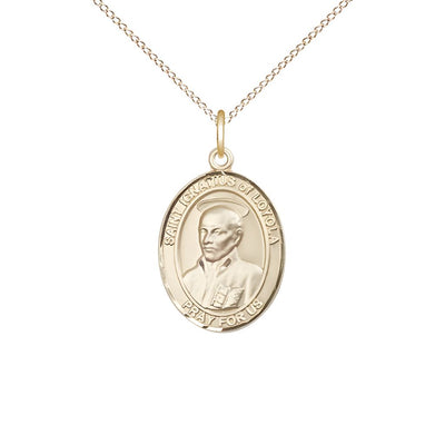 St Ignatius of Loyola 14kt Gold Oval Medium Medal with 14kt Gold Chain, Bliss Manufacturing