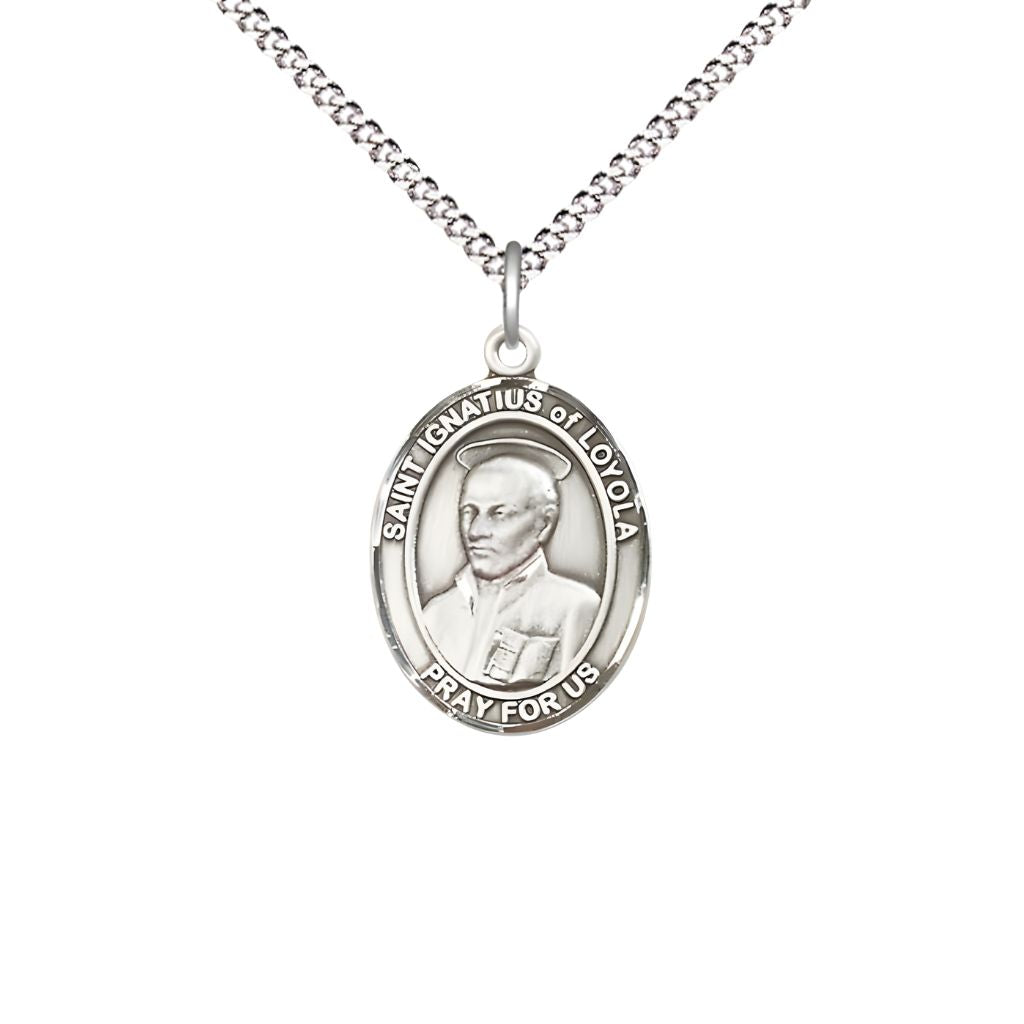 St Ignatius of Loyola Pewter Oval Engravable Medium Medal Necklace, Bliss Manufacturing