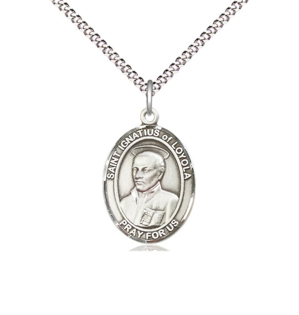 Bliss St Ignatius of Loyola Pewter Oval Engravable Medium Medal Necklace,