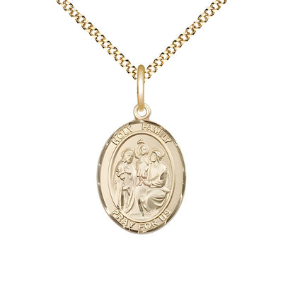 Holy Family Engravable 14kt Gold-filled Medal with Gold-plated Chain, Measures 3/4" tall x 1/2" wide, Bliss Manufacturing