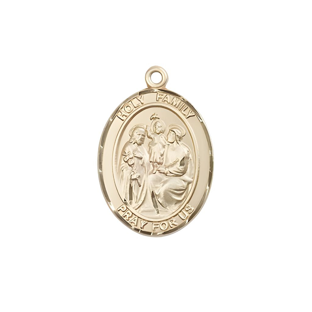 Bliss Holy Family Engravable Small 14kt Gold  Medal, Measures 3/4" tall x 1/2" wide