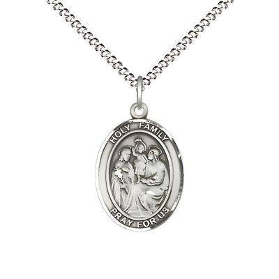 Holy Family Engravable Pewter Medal with Plated Chain, Measures 3/4" tall x 1/2" wide, Bliss Manufacturing