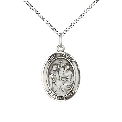 Holy Family Engravable Sterling Silver Medal with Sterling Silver Chain, Measures 3/4" tall x 1/2" wide, Bliss Manufacturing
