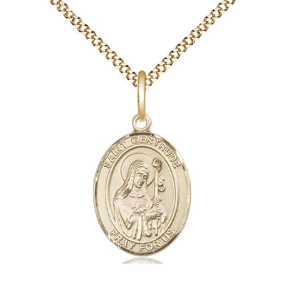 St Gertrude of Nivelles Gold Filled Medium Oval Medal Necklace With Plated Chain, Bliss Manufacturing