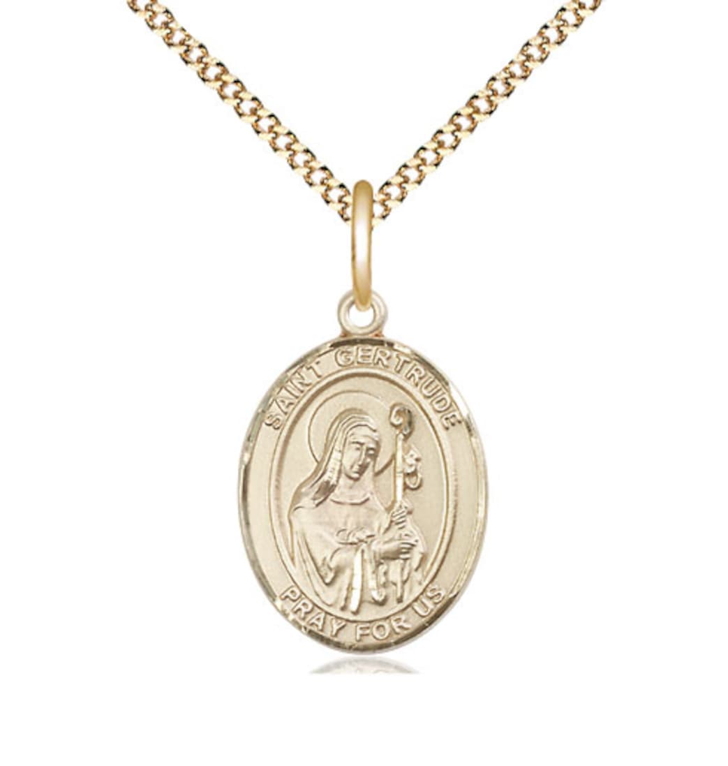 Bliss St Gertrude of Nivelles Gold Filled Medium Oval Medal Necklace With Plated Chain,